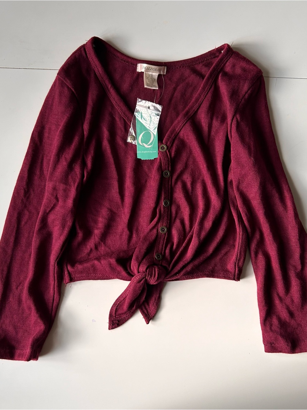 Tie-Front Button Cardigan in Deep Burgundy